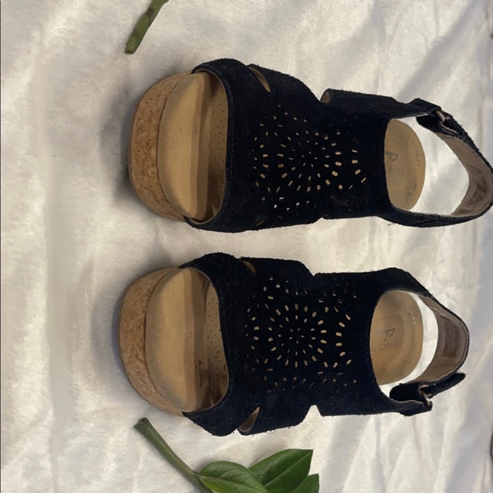 Clarks black wedges